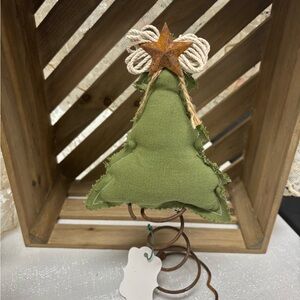 Hand Crafted Green Fabric Tree Topper with Star